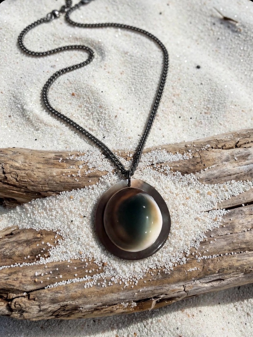 Unique Black Lip Shell + Shiva Eye Necklace - 20"